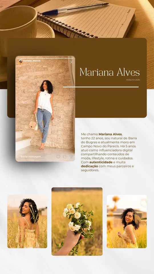 Mídia kit de Mariana Alves, página de capa